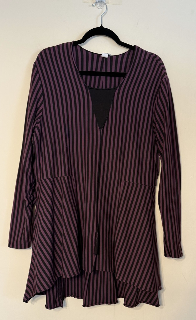 Noblu Women's L Striped Purple Hi-Low Hem Tunic Indie Punk Lagenlook Art To Wear